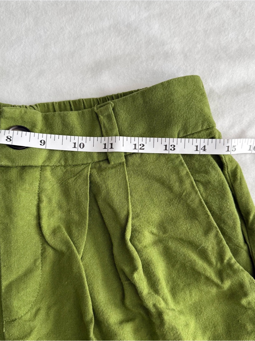 Monteau Bright Olive Green Linen Blend Set with cropped Smocked Ruffled Top - Picture 11 of 11
